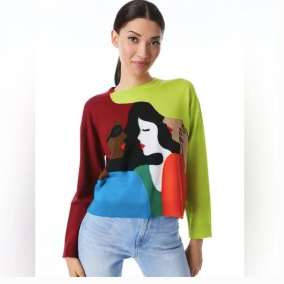 Alice + Olivia | Gleeson Wool Embroidery Embellished Sweater Pullover - Picture 1 of 7